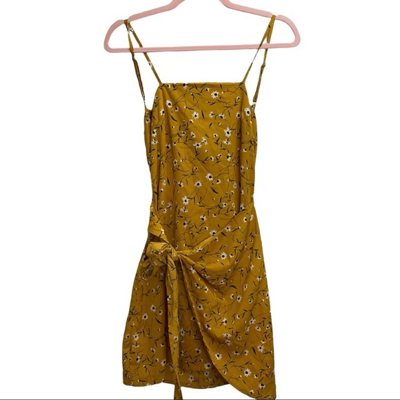 Unbranded Dresses & Skirts - Yellow Floral Open Back Faux Wrap Dress